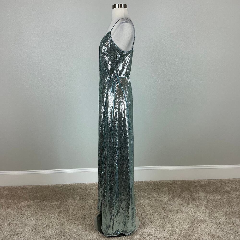Aidan Mattox Mint Green/Blue Evening Gown Sequined Sleeveless Wrap Dress Size 8 - Picture 6 of 13